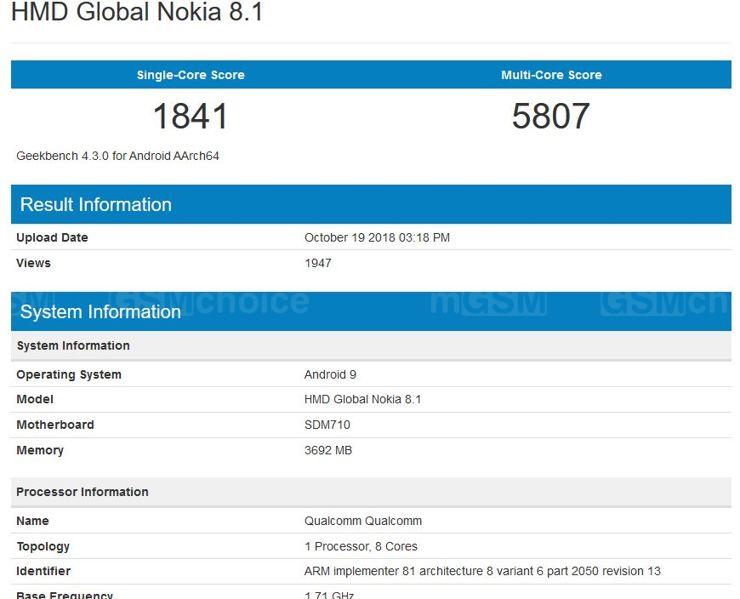 Nokia 8.1 w Geekbench Nokia 8.1 w Geekbench