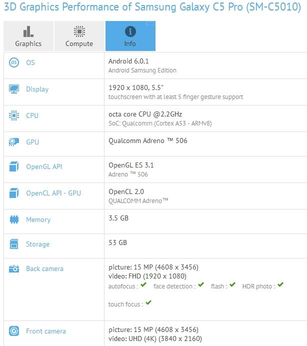 Samsung Galaxy C5 Pro w GFX Bench Samsung Galaxy C5 Pro w GFX Bench