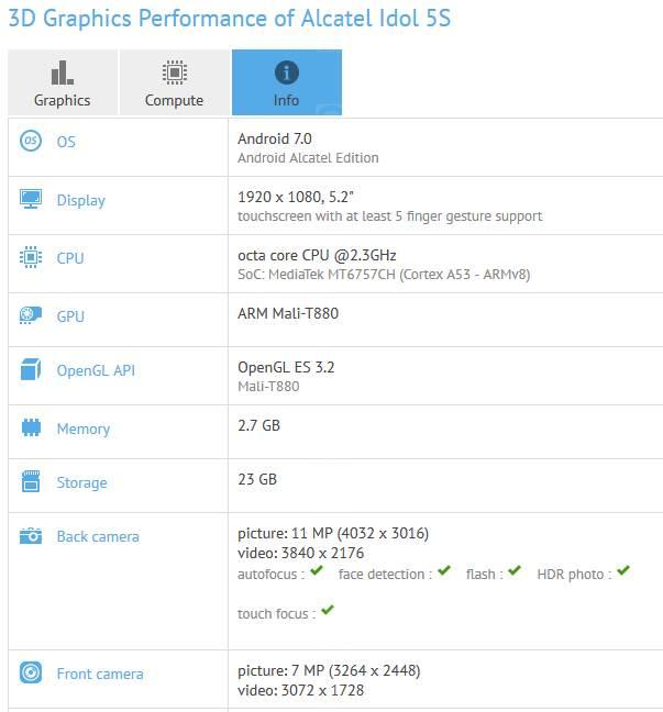 Alcatel Idol 5S w GFX Bench Alcatel Idol 5S w GFX Bench