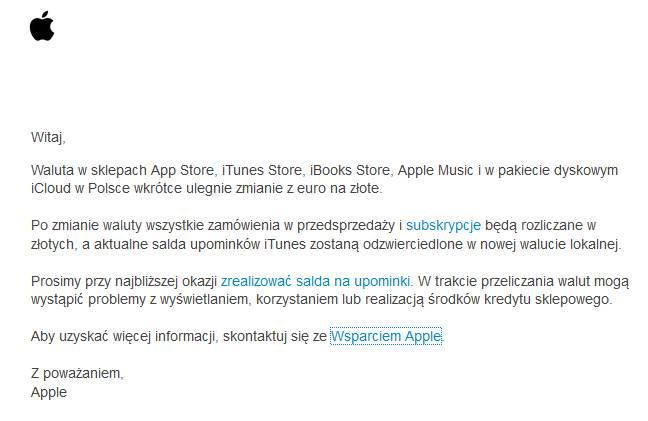 Informacja przesłana przez Apple Informacja przesłana przez Apple