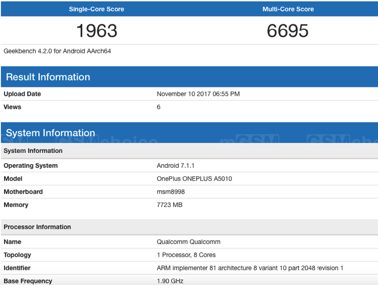 OnePlus 5T w Geekbench OnePlus 5T w Geekbench