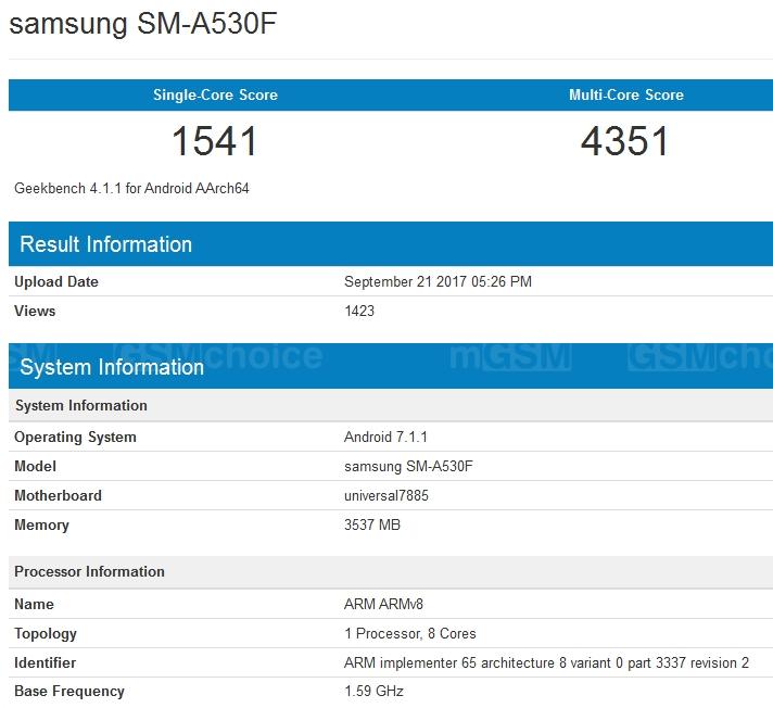 Samsung Galaxy A5 2018 w Geekbench Samsung Galaxy A5 2018 w Geekbench