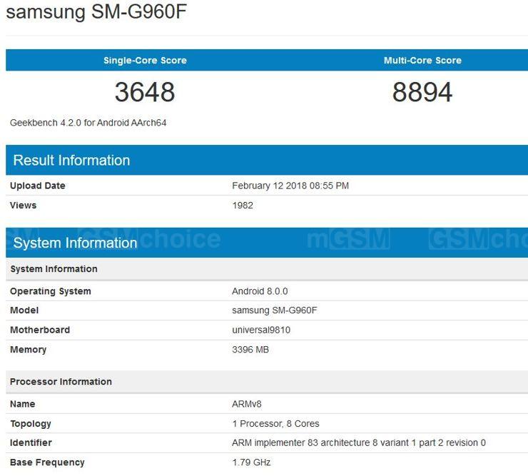 Samsung Galaxy S9 w Geekbench Samsung Galaxy S9 w Geekbench