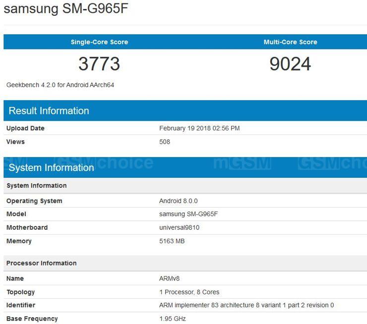 Samsung Galaxy S9+ w Geekbench Samsung Galaxy S9+ w Geekbench