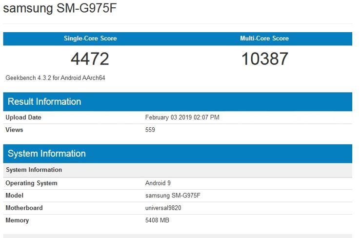 Samsung Galaxy S10+ z Exynosem w Geekbench