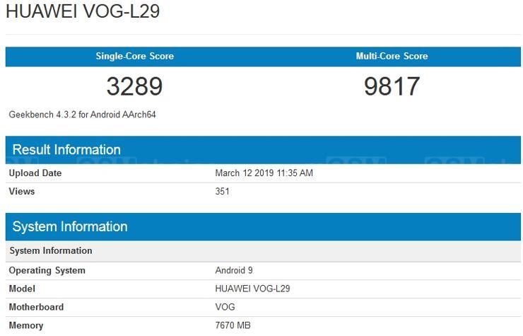 Huawei P30 Pro w Geekbench Huawei P30 Pro w Geekbench
