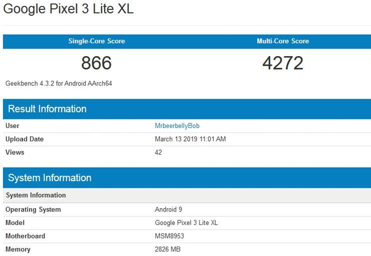Google Pixel 3 Lite XL w Geekbench Google Pixel 3 Lite XL w Geekbench