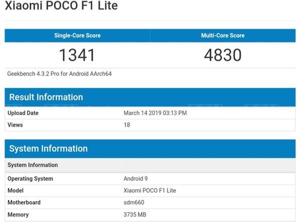 Poco F1 Lite w Geekbench Poco F1 Lite w Geekbench