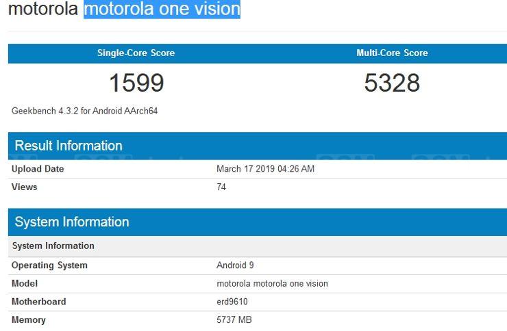 Motorola One Vision w Geekbench Motorola One Vision w Geekbench