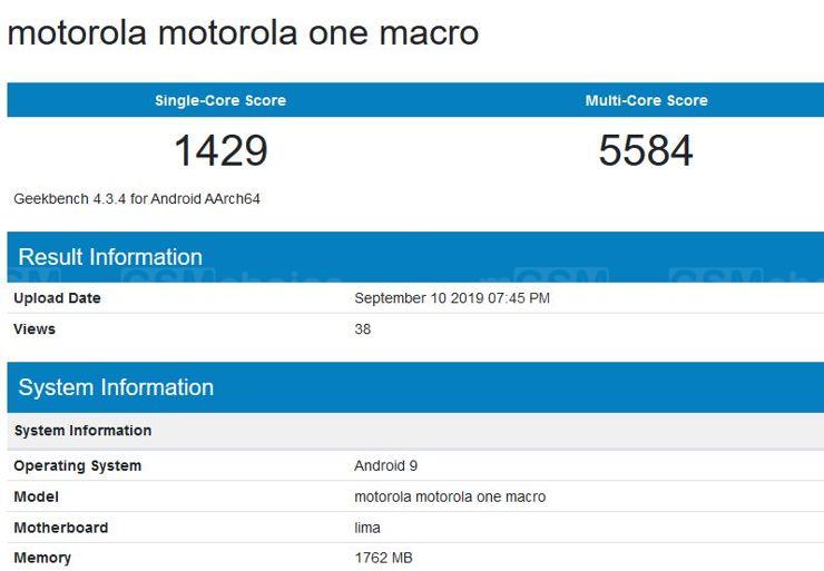 Motorola One Macro w Geekbench Motorola One Macro w Geekbench