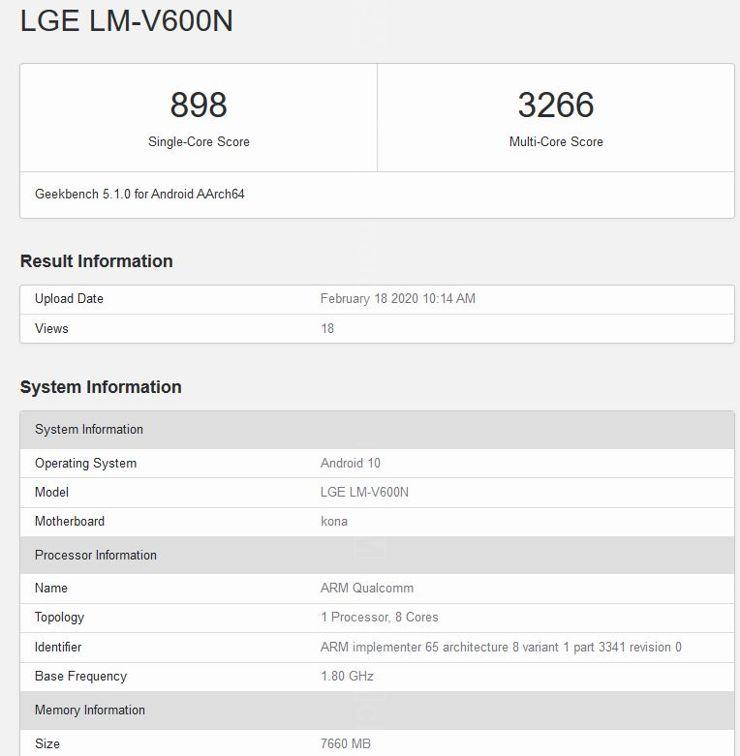 LG V60 w Geekbench LG V60 w Geekbench