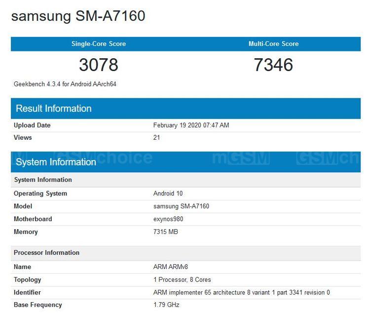 Samsung Galaxy A71 5G w Geekbench Samsung Galaxy A71 5G w Geekbench