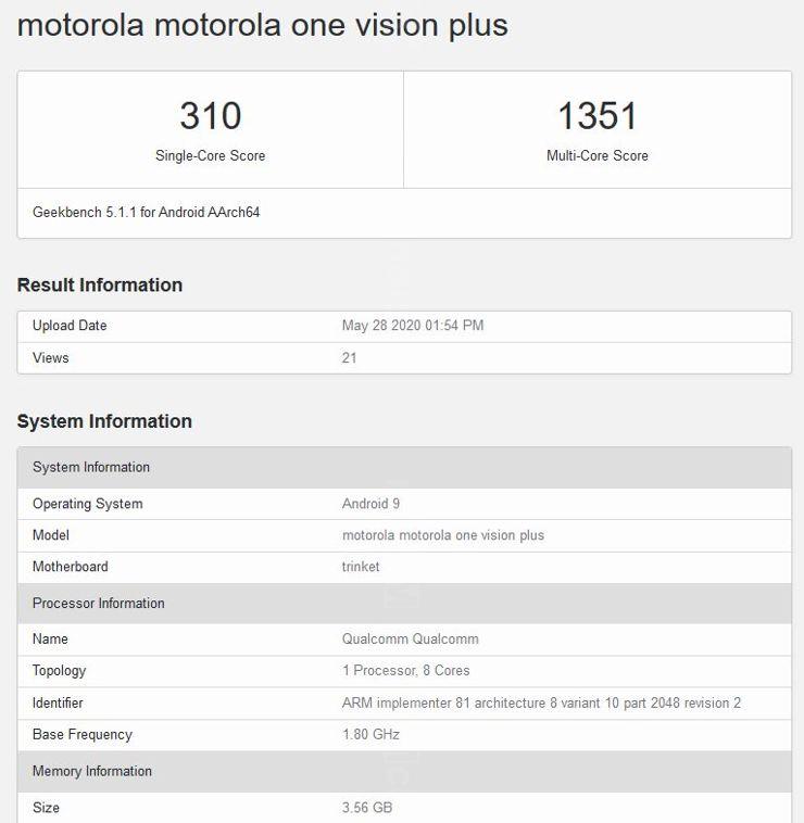 Motorola One Vision Plus w Geekbench Motorola One Vision Plus w Geekbench