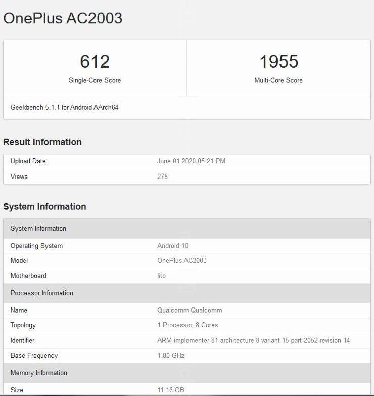 OnePlus Z w Geekbench OnePlus Z w Geekbench