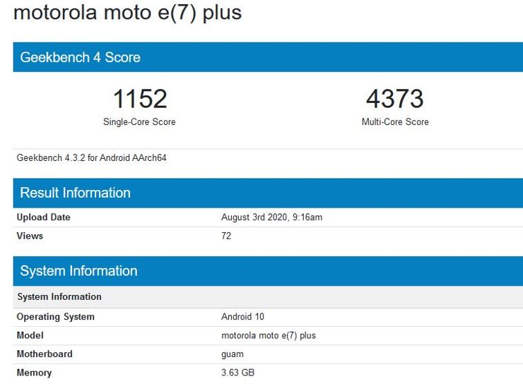 Motorola Moto E7 Plus w Geekbench Motorola Moto E7 Plus w Geekbench