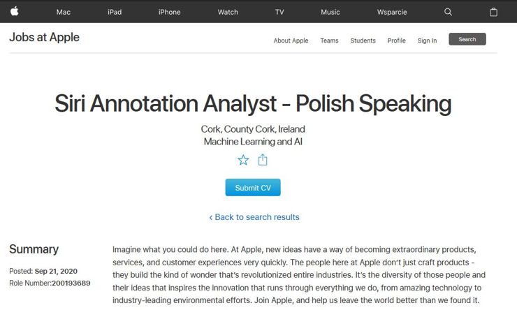 Ogłoszenie na stronie Apple Ogłoszenie na stronie Apple