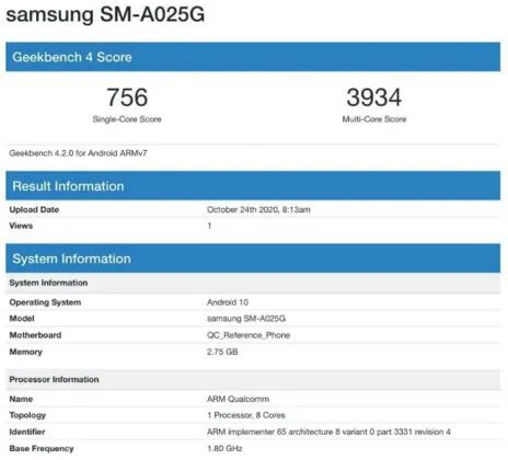 Samsung Galaxy A02s w Geekbench Samsung Galaxy A02s w Geekbench