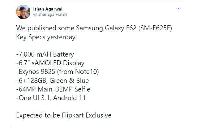 Galaxy F62 z baterią 7000 mAh - przedpremierowy przeciek
