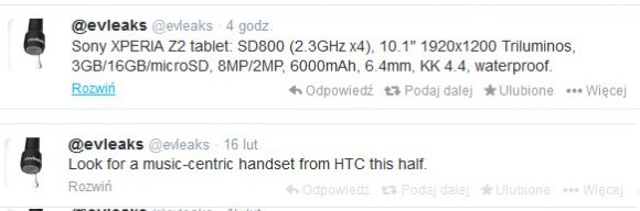 Sony Xperia Tablet Z2 i muzyczny HTC w przeciekach