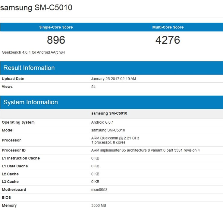 Punktacja Samsung Galaxy C5 Pro w Geekbench