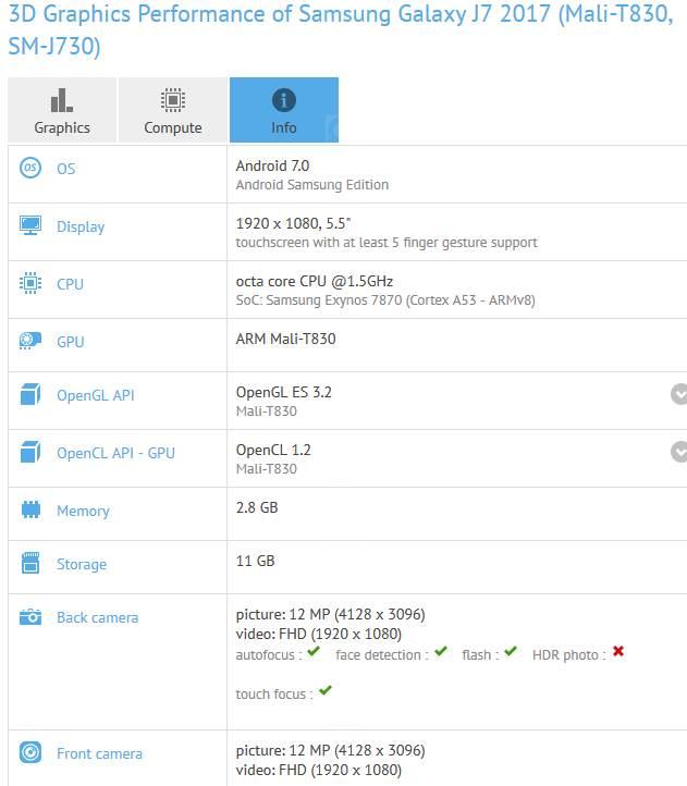 Samsung Galaxy J7 (2017) w GFX Bench