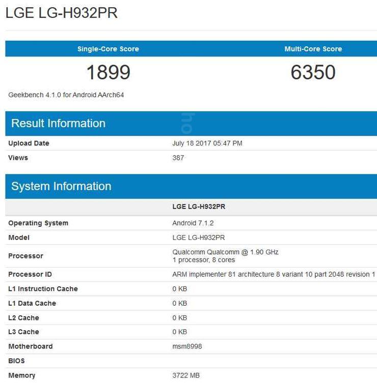 LG V30 przyłapany w GeekBench: Snapdragon 835 i 4 GB RAM-u