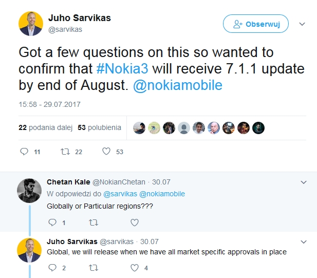 Nokia 3 dostanie Androida 7.1.1 Nougat
