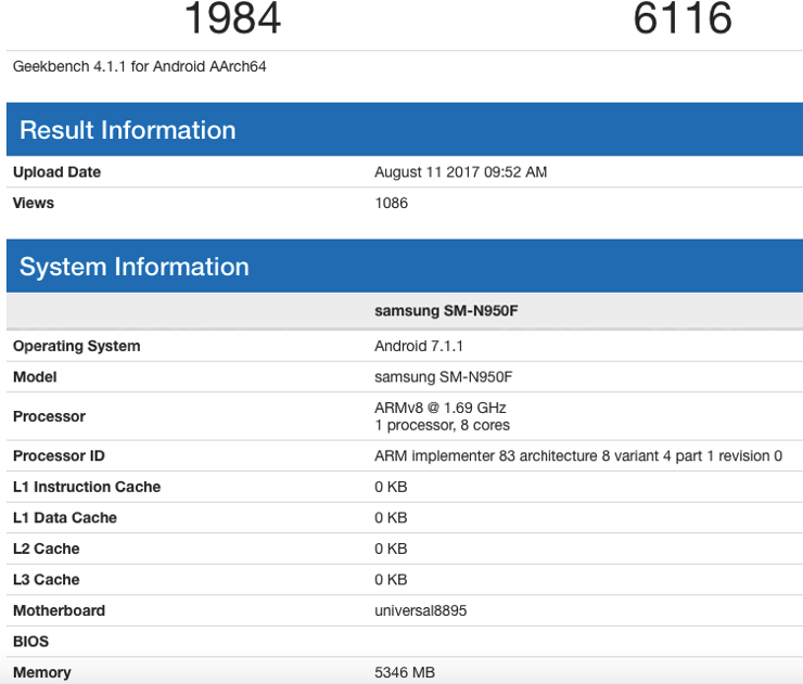 Samsung Galaxy Note 8 w Geekbench Samsung Galaxy Note 8 w Geekbench