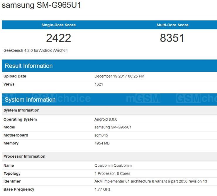 Samsung Galaxy S9+ w Geekbench Samsung Galaxy S9+ w Geekbench