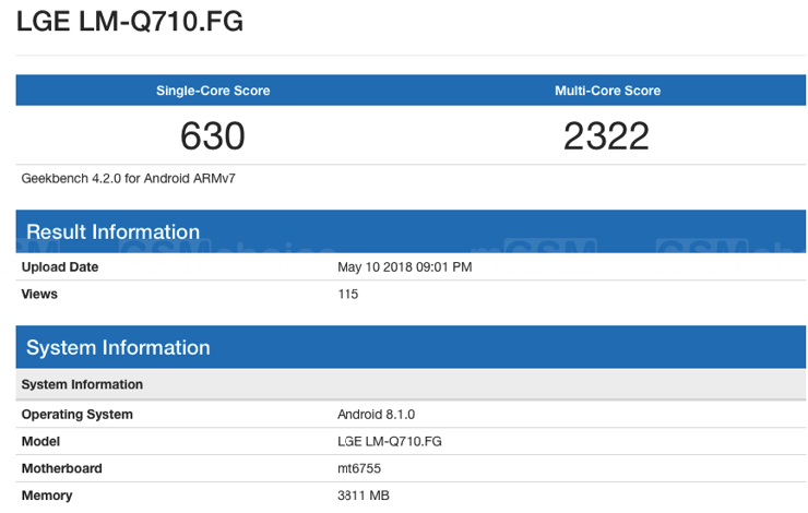 LG Q7 w Geekbench