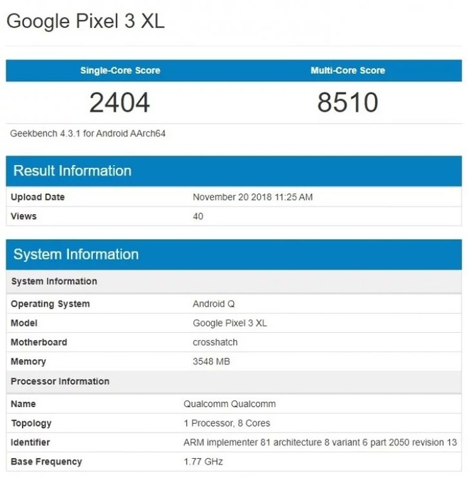 Pixel 3 XL w Geekbench Pixel 3 XL w Geekbench