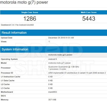 Moto G7 Power w Geekbench