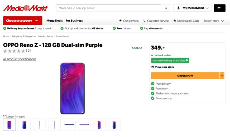 Oppo Reno Z w holenderskim MediaMarkt