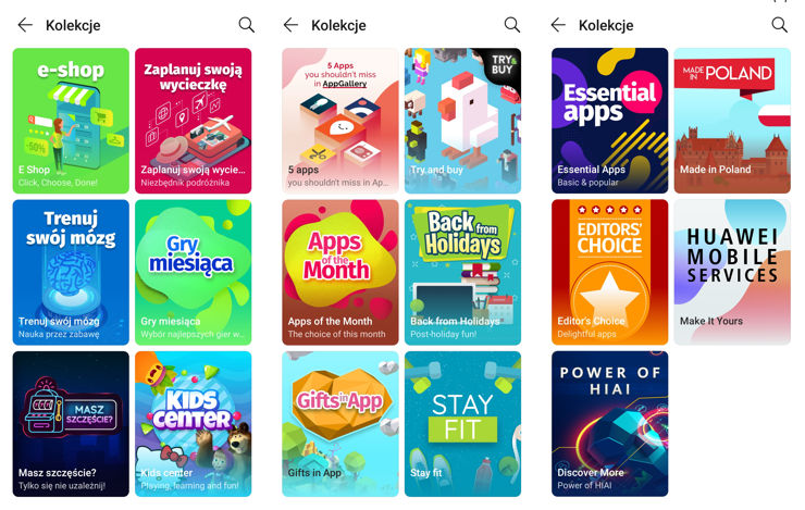 Huawei AppGallery - kolekcje tematyczne (aktualne w dniu publikacji artykułu)
