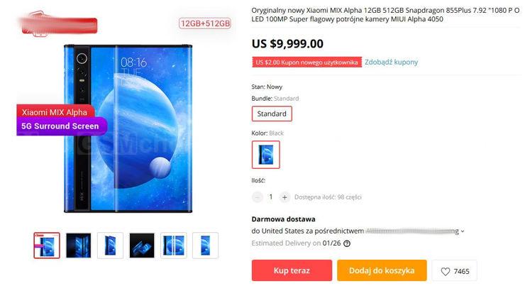 Xiaomi Mi Mix Alpha w chińskim sklepie. Ocen od kupujących jakoś nie widać...