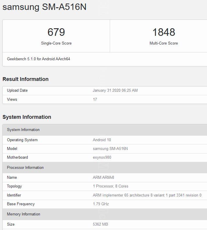 samsung a51 geekbench