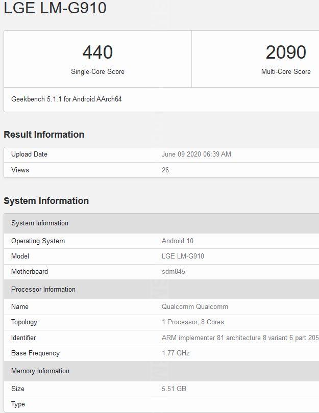 LG LM-G910 w Geekbench