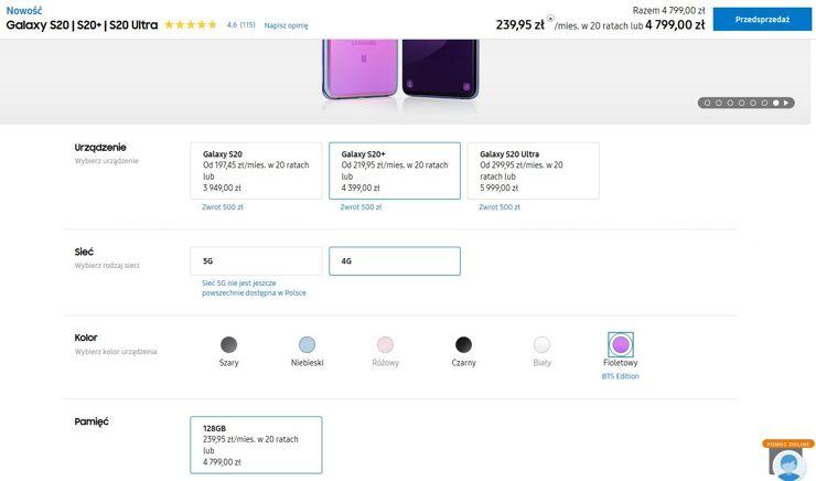 Samsung Galaxy S20+ BTS Edition w polskim sklepie Samsunga Samsung Galaxy S20+ BTS Edition w polskim sklepie Samsunga