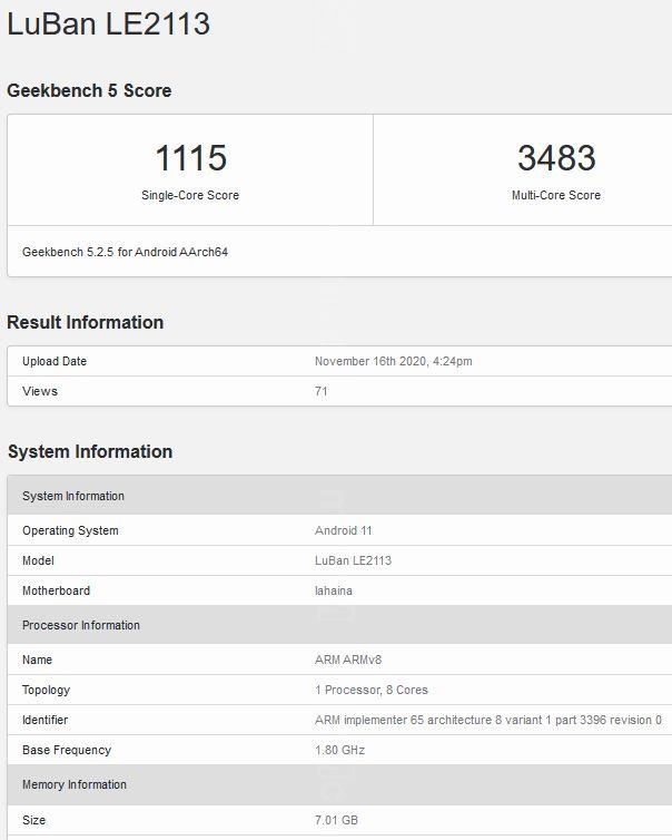  OnePlus 9 w Geekbench