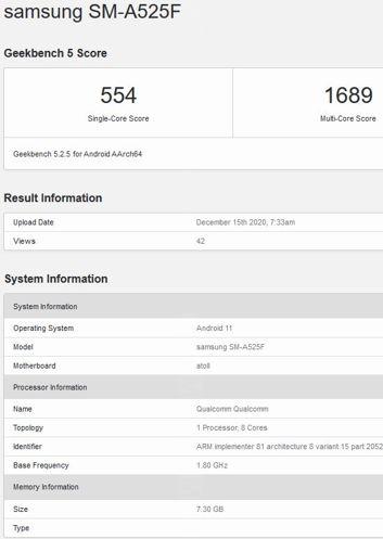 Samsung Galaxy A52 4G i Galaxy S21 Ultra w Geekbench