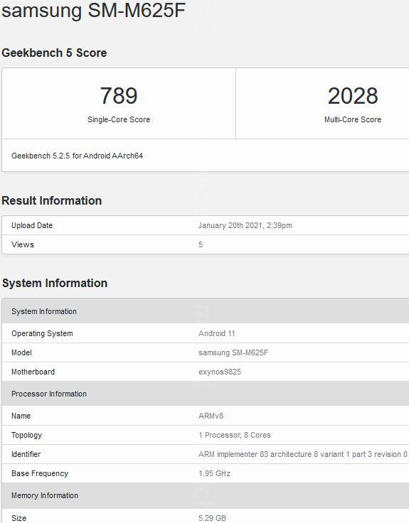 Samsung Galaxy M62 w Geekbench
