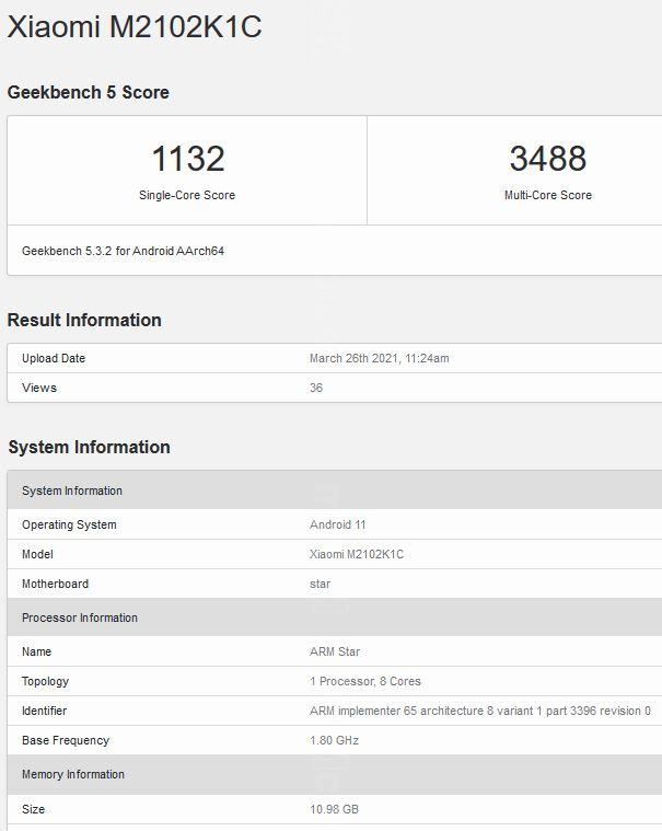 Xiaomi Mi 11 Ultra w Geekbench