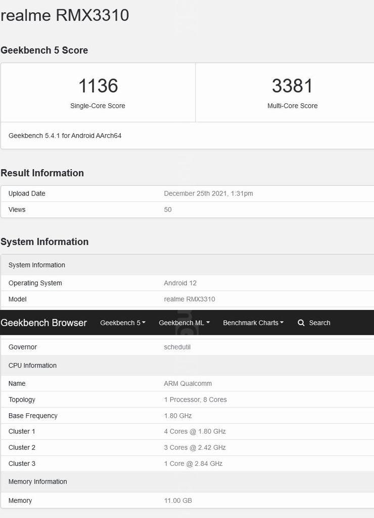Realme GT2 w Geekbench