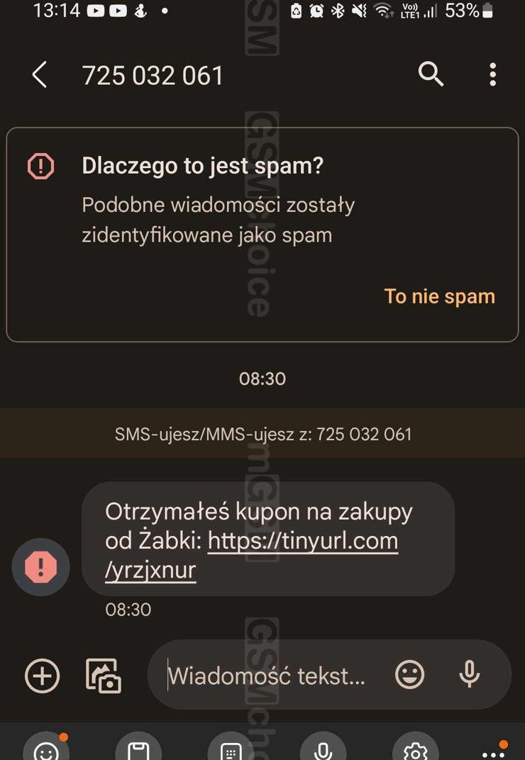 Tak wygląda SMS udający wiadomość od Żabki Tak wygląda SMS udający wiadomość od Żabki