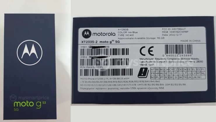 Opakowanie i etykieta Motoroli Moto G53 Opakowanie i etykieta Motoroli Moto G53