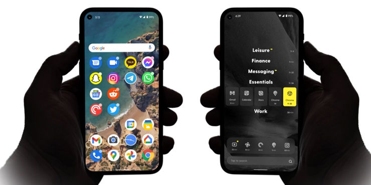 Interfejs Blloc Ratio obok typowego interfejsu Androida