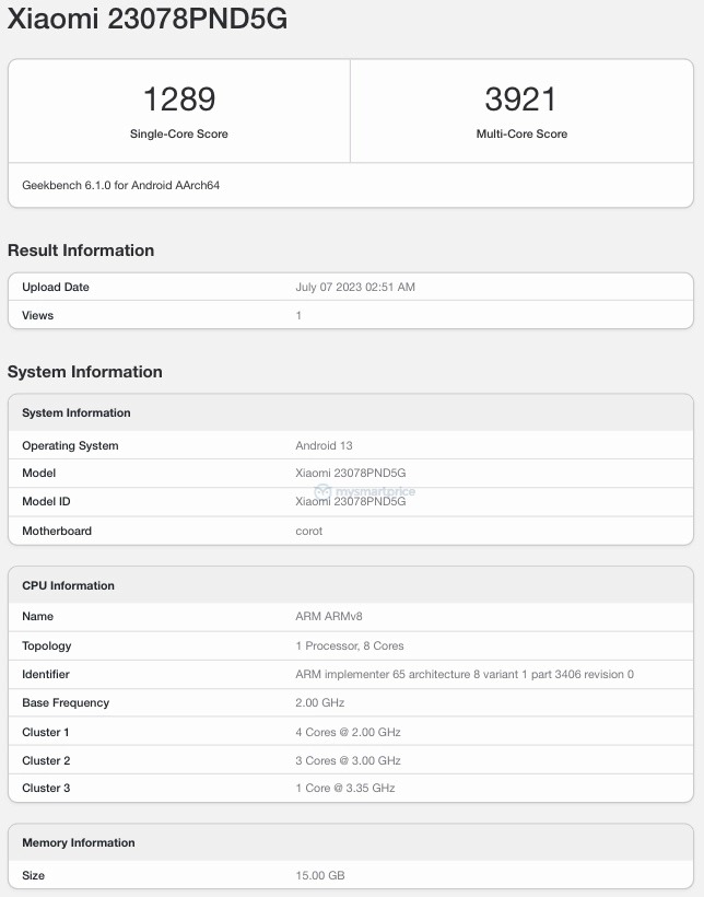 Xiaomi 13T Pro na Geekbench Xiaomi 13T Pro na Geekbench