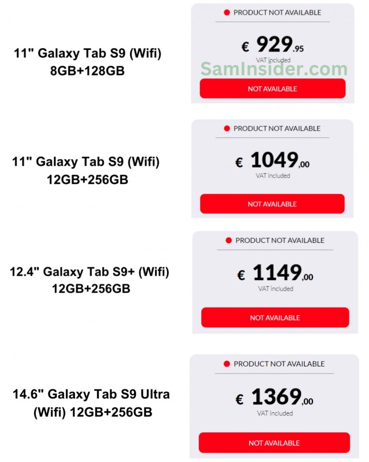 Ceny rodziny tabletów Galaxy Tab S9