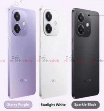 Oppo A3x w czarnym, białym i fioletowym wariancie kolorystycznym