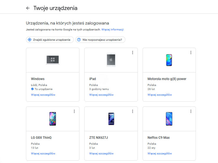 
Stary telefon można też usunąć z listy urządzeń przypisanych do konta Google.